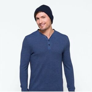Bonobos Sweater Mens Medium Blue Merino Hybrid Henley Performance Knit Pullover
